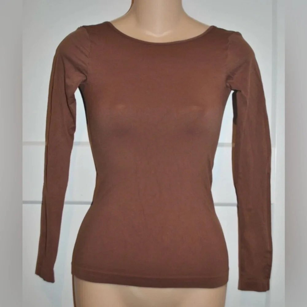 FREE PEOPLE Intimately Low-Back Seamless Long Sleeve Brown Top Size XS/S NWOT